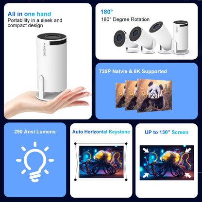HY300 Pro 8K Android Projector - Dual WiFi 6, 290 ANSI, Bluetooth 5.0, 1080P Home & Outdoor Cinema
